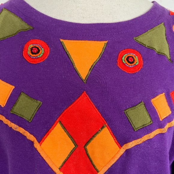 VTG - Tribal Print Long Sleeve T-shirt - Beaded Sleeves - Size Medium - Picture 5 of 11